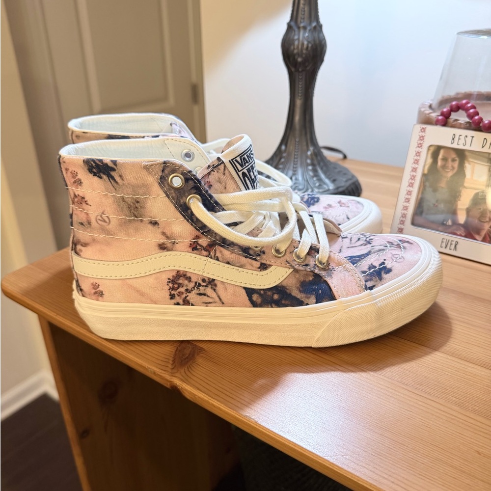Vans Pink Floral High-Top Sneakers with White Stripe